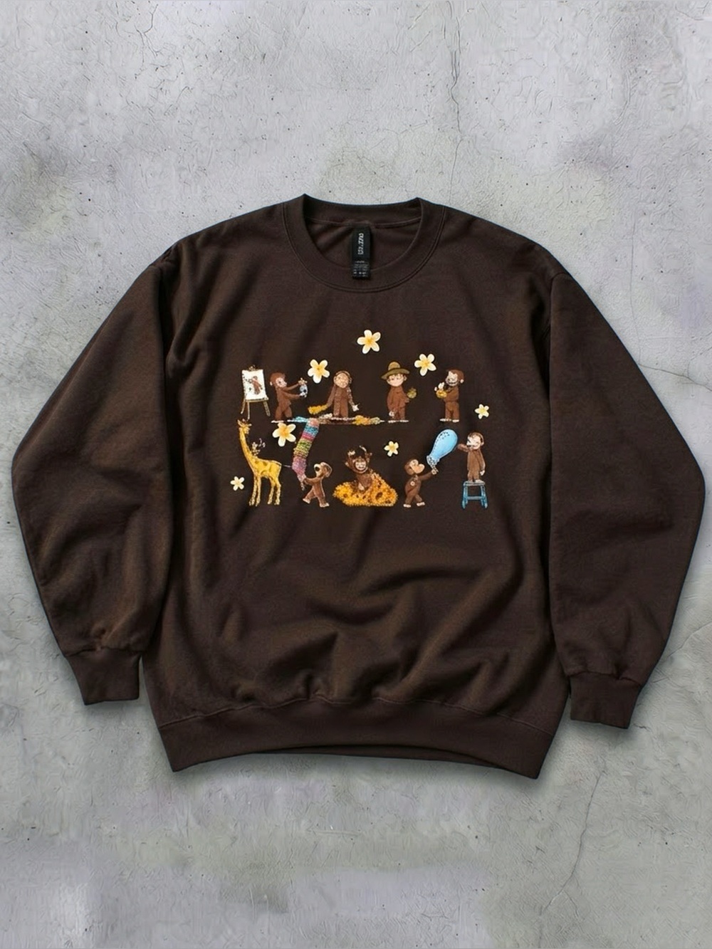 Gildan Dark Brown Storybook Monkey Graphic Sweatshirt